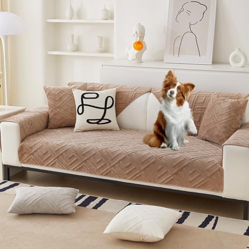OwkHome Sofabezug Aus Samt for 2-4-Sitzer-Couches, Verdickter, Rutschfester, Waschbarer Schutz(Khaki,70 * 180cm) von OwkHome