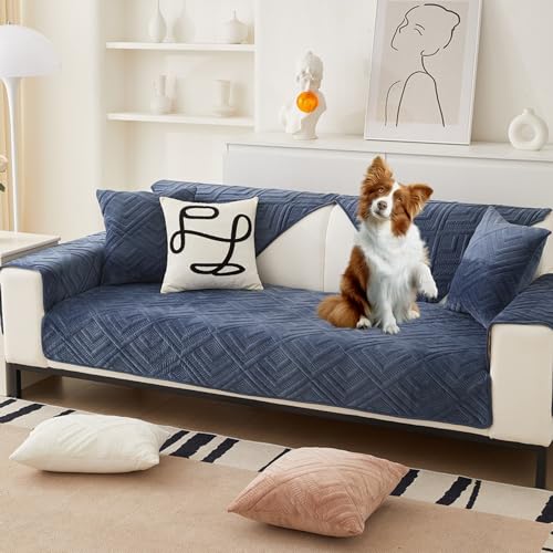 OwkHome Sofabezug Aus Samt for 2-4-Sitzer-Couches, Verdickter, Rutschfester, Waschbarer Schutz(Navy,110 * 110cm) von OwkHome