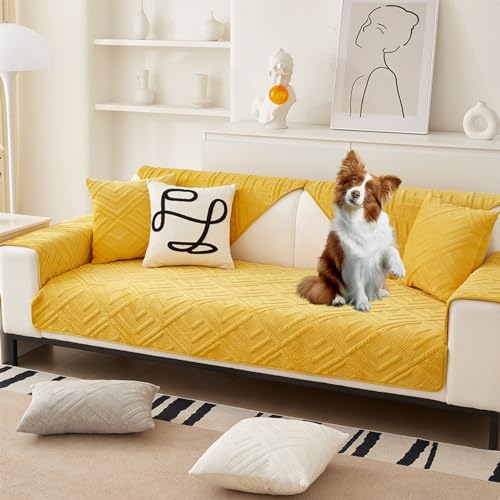 OwkHome Sofabezug Aus Samt for 2-4-Sitzer-Couches, Verdickter, Rutschfester, Waschbarer Schutz(Yellow,Pillowcase30*50cm) von OwkHome