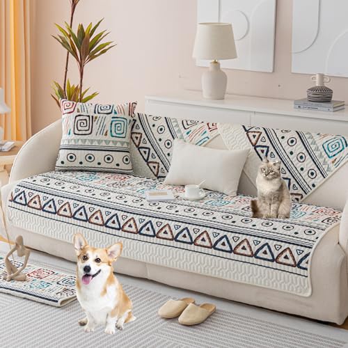OwkHome Sofabezug Aus Samt for 2-4-Sitzer-Couches, Waschbarer, Rutschfester Schonbezug, Möbelschutz Im Bohemian-Stil(F,70 * 180cm) von OwkHome