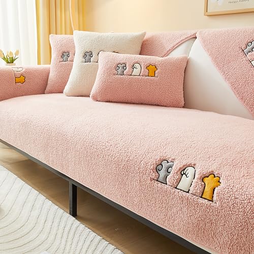 OwkHome Sofabezug Aus Sherpa-Fleece Mit Plüschiger Textur, L-förmigem Möbelschutz Und Rutschfestem Design(Pink,70 * 120cm/27.6 * 47in) von OwkHome