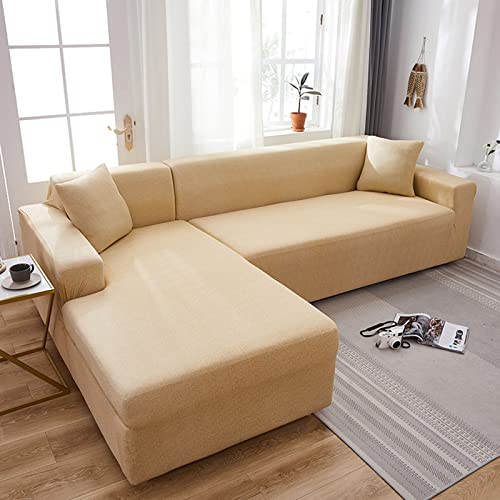 OwkHome Sofabezug Aus Stretch-Polyester Mit Elastischer Unterseite, Schutz for Sektionsmöbel(Yellow,3 Seater+4 Seater) von OwkHome