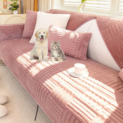 OwkHome Sofabezug Aus TAFT Mit Einfarbigen Streifen, rutschfest, Haustierfreundlich, for Ganzjährigen Möbelschutz(Pink,90 * 240cm/35.4 * 94.5in) von OwkHome
