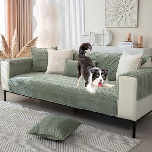 OwkHome Sofabezug Aus Weizen-Jacquard-Samt, Rutschfester, Wendbarer Schnittbezug for L-förmige Couch(Green,70 * 120cm) von OwkHome
