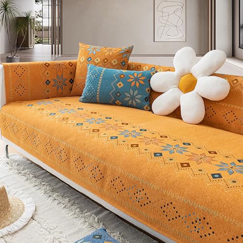OwkHome Sofabezug Im Bohemian-Stil – Weicher Chenille-Stoff, Rutschfester Dekorativer Schutz for Wohnzimmermöbel(Orange,70 * 240cm/27.6 * 94.5in) von OwkHome