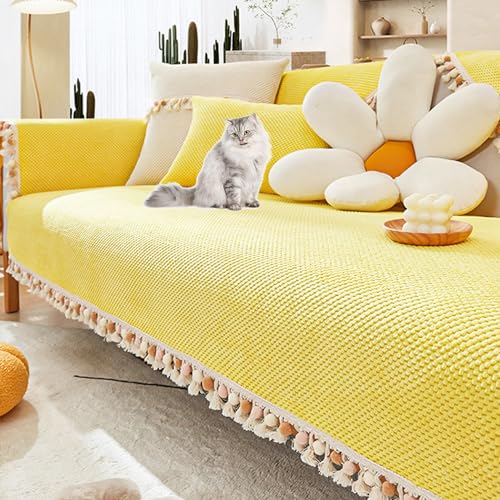 OwkHome Sofabezug Mit Cordfransen, Verdickter, Rutschfester Schnittbezug for 2-4-Sitzer-Couches(Yellow,90 * 90cm/35.4 * 35.4in) von OwkHome
