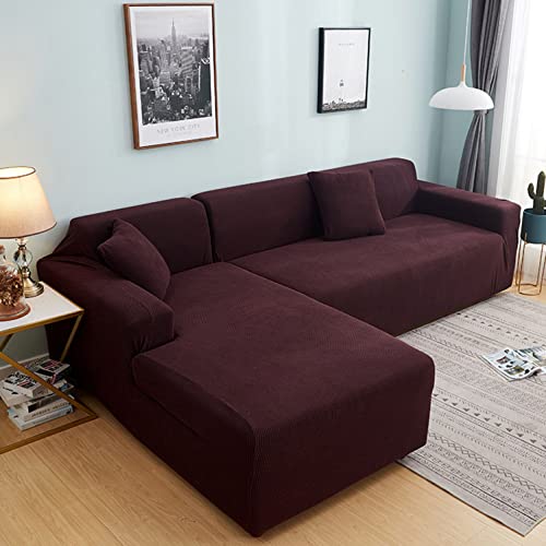 OwkHome Sofabezug for Sektionssofas, Dehnbar, L-förmiger Bezug Mit Elastischem, Sicherem Sitz(Coffee,4 Seater+4 Seater) von OwkHome