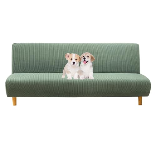 OwkHome Solider Jacquard-Futonbezug ohne Armlehnen, Schonbezug mit Gummiband for Schutz von Sofa und Couch(Green 1,Large) von OwkHome