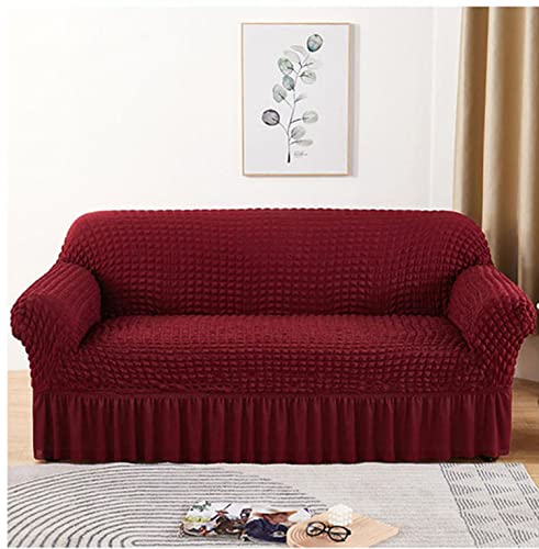 OwkHome Stilvoller, Rutschfester Sofabezug Mit Elastischem Rock, Dehnbarer, Waschbarer Möbelschutz-Couchbezug for Das Wohnzimmer(Red,2 Seater(145-185cm)) von OwkHome