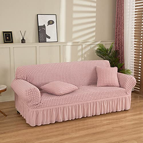 OwkHome Stilvoller, Rutschfester Sofabezug Mit Rock, Dehnbarer, Waschbarer Möbelschutz for Das Wohnzimmer(Pink,4 Seater(235-300cm)) von OwkHome