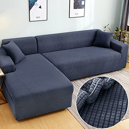 OwkHome Stilvoller Jacquard-Sofabezug In L-Form, Hochelastischer Universeller Sofabezug Mit Rutschfestem Design(Dark Blue,3 Seater+4 Seater) von OwkHome