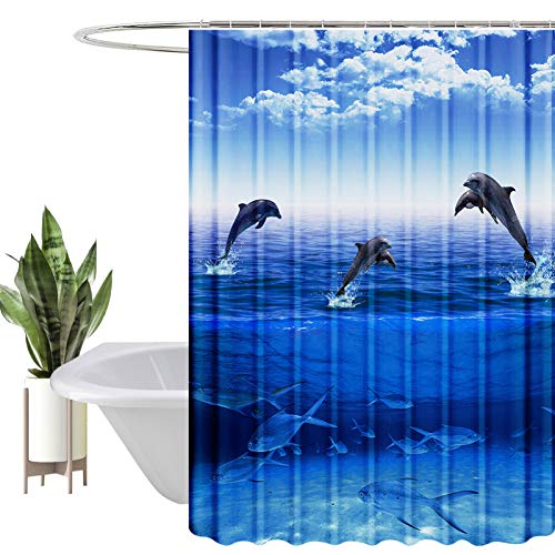 OwkHome Strapazierfähiger, wasserdichter Duschvorhang aus Polyester mit digitalem 3D-Malmuster, 180 x 180 cm, Badezimmerdekor, inklusive 12 rostbeständigen Haken(A-Ocean,W 70.9" x L 70.9") von OwkHome