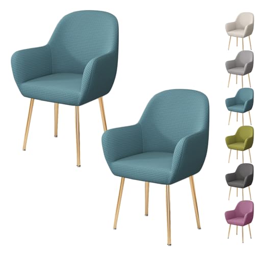OwkHome Stretch-Armlehnenbezug-Set for Esszimmerstühle, Moderner Schonbezug Mit Gebogener Rückenlehne for Lounge- Und Küchenstühle(Blue 2pcs) von OwkHome