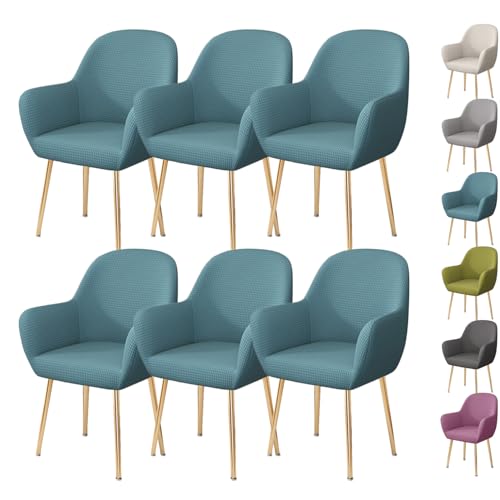 OwkHome Stretch-Armlehnenbezug-Set for Esszimmerstühle, Moderner Schonbezug Mit Gebogener Rückenlehne for Lounge- Und Küchenstühle(Blue 6pcs) von OwkHome