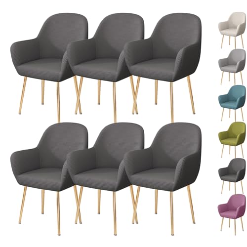 OwkHome Stretch-Armlehnenbezug-Set for Esszimmerstühle, Moderner Schonbezug Mit Gebogener Rückenlehne for Lounge- Und Küchenstühle(Dgray 6pcs) von OwkHome