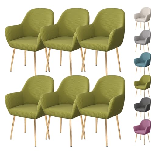 OwkHome Stretch-Armlehnenbezug-Set for Esszimmerstühle, Moderner Schonbezug Mit Gebogener Rückenlehne for Lounge- Und Küchenstühle(Green 6pcs) von OwkHome