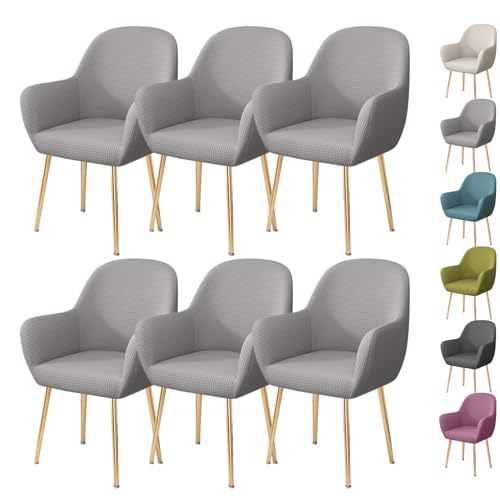 OwkHome Stretch-Armlehnenbezug-Set for Esszimmerstühle, Moderner Schonbezug Mit Gebogener Rückenlehne for Lounge- Und Küchenstühle(Lgray 6pcs) von OwkHome