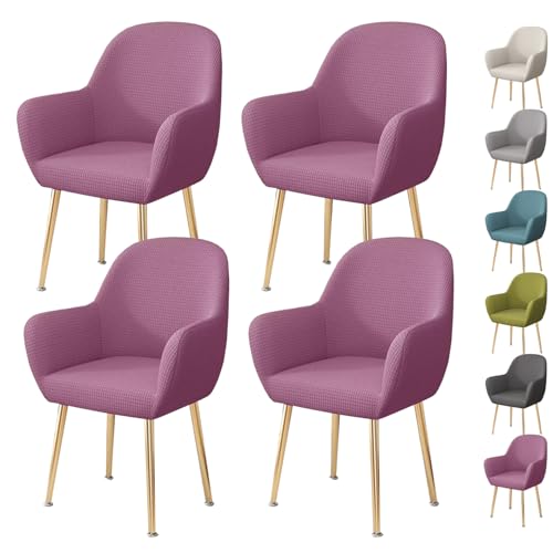 OwkHome Stretch-Armlehnenbezug-Set for Esszimmerstühle, Moderner Schonbezug Mit Gebogener Rückenlehne for Lounge- Und Küchenstühle(Purple 4pcs) von OwkHome