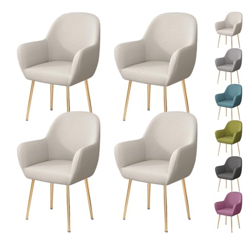 OwkHome Stretch-Armlehnenbezug-Set for Esszimmerstühle, Moderner Schonbezug Mit Gebogener Rückenlehne for Lounge- Und Küchenstühle(White 4pcs) von OwkHome