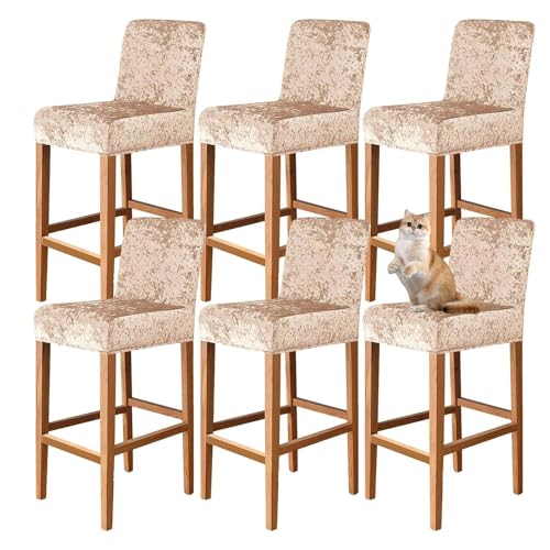 OwkHome Stretch-Barhocker-Bezüge Aus Samt Mit Rückenlehnen, Stuhlhussen In Thekenhöhe for Schutz des Esszimmers(Gold,6 pcs) von OwkHome