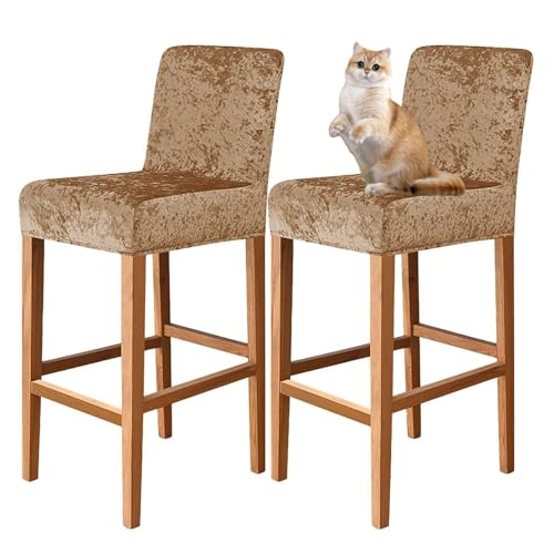 OwkHome Stretch-Barhocker-Bezüge Aus Samt Mit Rückenlehnen, Stuhlhussen In Thekenhöhe for Schutz des Esszimmers(Gold 2,2 pcs) von OwkHome