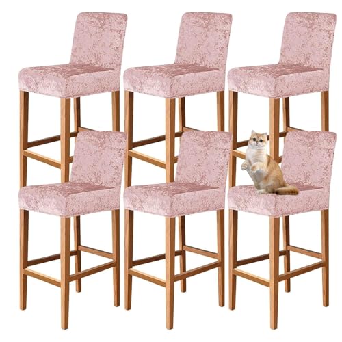 OwkHome Stretch-Barhocker-Bezüge Aus Samt Mit Rückenlehnen, Stuhlhussen In Thekenhöhe for Schutz des Esszimmers(Pink,6 pcs) von OwkHome