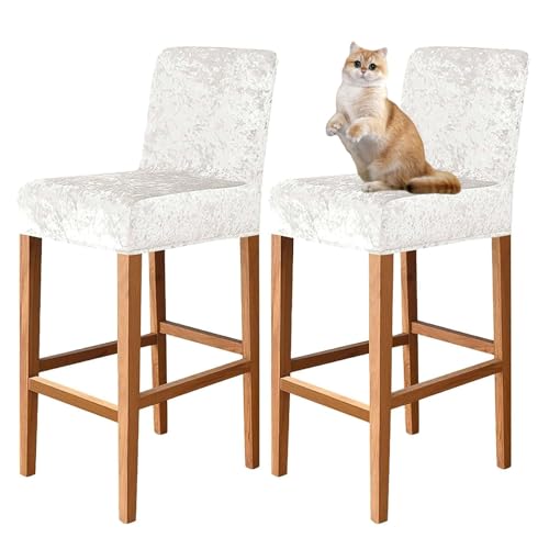 OwkHome Stretch-Barhocker-Bezüge Aus Samt Mit Rückenlehnen, Stuhlhussen In Thekenhöhe for Schutz des Esszimmers(White,2 pcs) von OwkHome