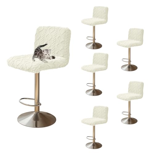 OwkHome Stretch-Barhocker-Schonbezüge Mit Rückenlehne, Waschbarer Sitzschutz for Küchen- Und Esszimmerstühle(Beige,6 pcs) von OwkHome