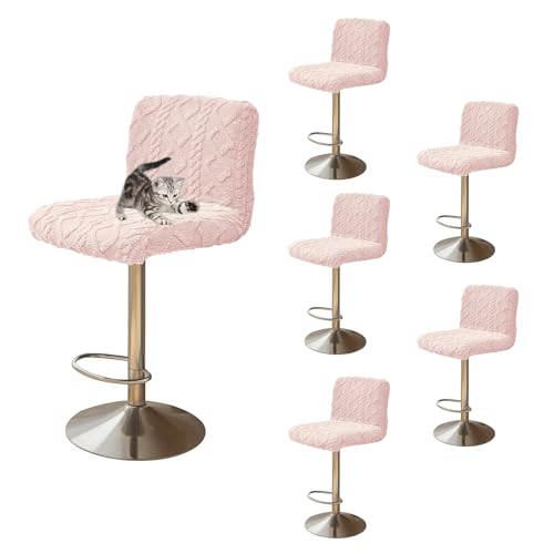 OwkHome Stretch-Barhocker-Schonbezüge Mit Rückenlehne, Waschbarer Sitzschutz for Küchen- Und Esszimmerstühle(Pink,6 pcs) von OwkHome
