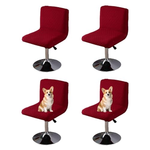 OwkHome Stretch-Barhocker-Sitzbezüge Mit Rückenlehne, Elastische Schonbezüge for Pub-Thekenhocker(Red,4 Pieces) von OwkHome