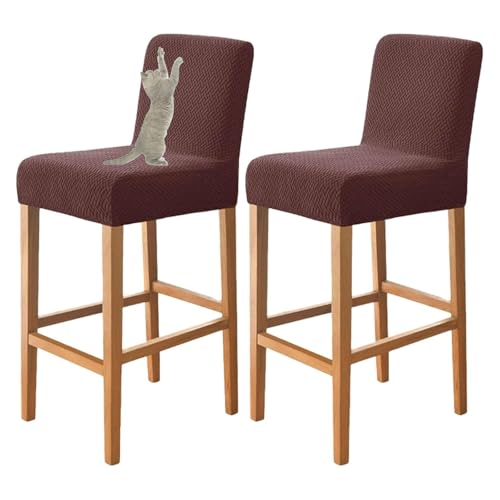 OwkHome Stretch-Barhockerbezüge mit Rückenlehne, rutschfeste, elastische Schonbezüge for Barhocker in Thekenhöhe(Dark Coffee,Set of 2) von OwkHome
