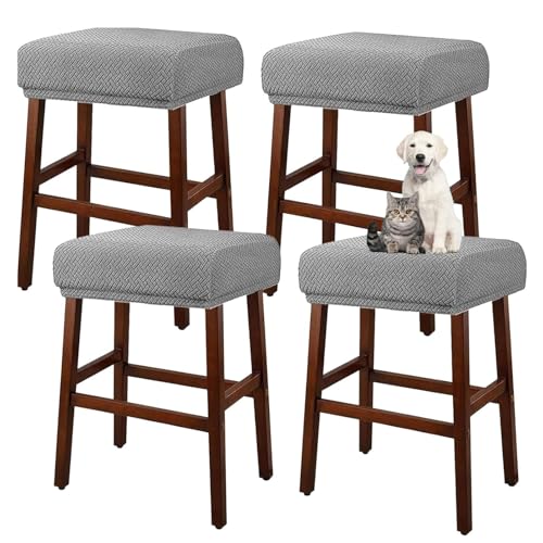 OwkHome Stretch-Bezüge for Rechteckige Barhocker, Waschbare, Elastische Schonbezüge for Schutz Von Küchen- Und Esszimmermöbeln(Light Gray,4 Pack) von OwkHome