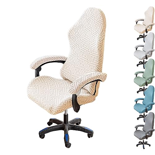 OwkHome Stretch-Bürostuhlbezug, 4er-Set, Verdickter Schonbezug for Computer-Schreibtischstühle Mit Hoher Rückenlehne Und Drehschutz(Beige 1pcs) von OwkHome