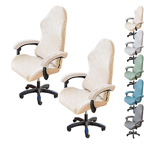 OwkHome Stretch-Bürostuhlbezug, 4er-Set, Verdickter Schonbezug for Computer-Schreibtischstühle Mit Hoher Rückenlehne Und Drehschutz(Beige 2pcs) von OwkHome
