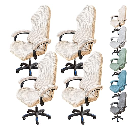 OwkHome Stretch-Bürostuhlbezug, 4er-Set, Verdickter Schonbezug for Computer-Schreibtischstühle Mit Hoher Rückenlehne Und Drehschutz(Beige 4pcs) von OwkHome