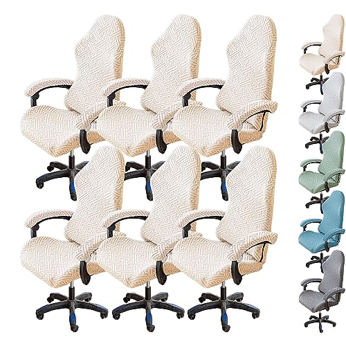 OwkHome Stretch-Bürostuhlbezug, 4er-Set, Verdickter Schonbezug for Computer-Schreibtischstühle Mit Hoher Rückenlehne Und Drehschutz(Beige 6pcs) von OwkHome