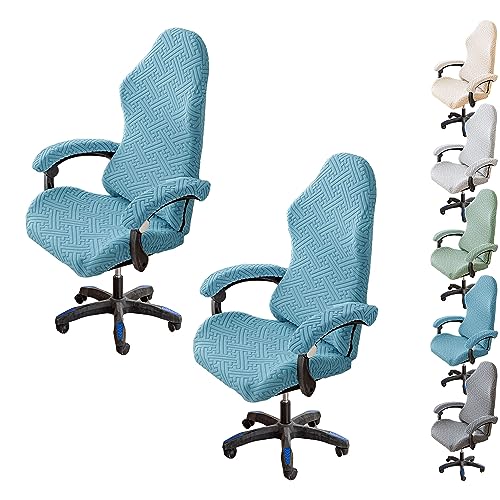 OwkHome Stretch-Bürostuhlbezug, 4er-Set, Verdickter Schonbezug for Computer-Schreibtischstühle Mit Hoher Rückenlehne Und Drehschutz(Blue 2pcs) von OwkHome
