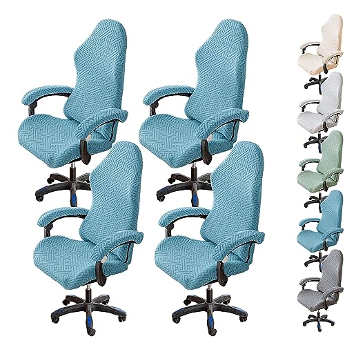 OwkHome Stretch-Bürostuhlbezug, 4er-Set, Verdickter Schonbezug for Computer-Schreibtischstühle Mit Hoher Rückenlehne Und Drehschutz(Blue 4pcs) von OwkHome
