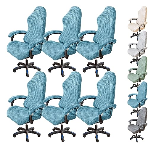 OwkHome Stretch-Bürostuhlbezug, 4er-Set, Verdickter Schonbezug for Computer-Schreibtischstühle Mit Hoher Rückenlehne Und Drehschutz(Blue 6pcs) von OwkHome