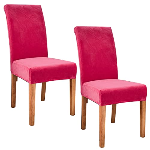 OwkHome Stretch-Esszimmerstuhl-Schonbezüge Aus Samt, Multipack, Elastische Schutzhüllen for Den Heim- Und Veranstaltungsgebrauch(Rose Red,4 Pieces) von OwkHome