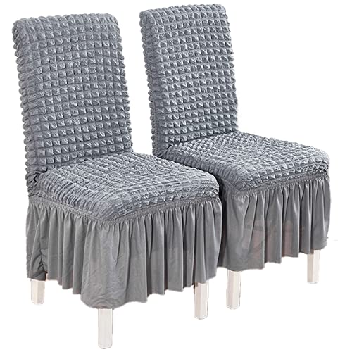 OwkHome Stretch-Esszimmerstuhl-Schonbezüge Im Rock-Design, Abnehmbarer Und Waschbarer Seersucker-Schutz(Light Grey,4 PCS) von OwkHome