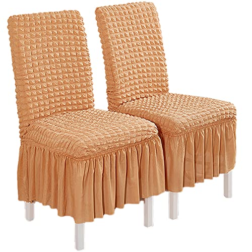 OwkHome Stretch-Esszimmerstuhl-Schonbezüge Im Rock-Design, Abnehmbarer Und Waschbarer Seersucker-Schutz(Orange,8 PCS) von OwkHome