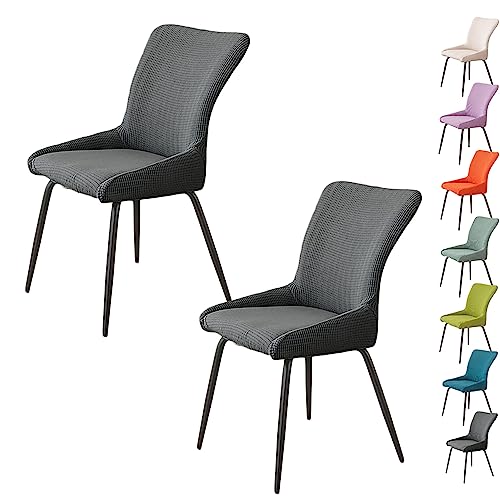 OwkHome Stretch-Esszimmerstuhl-Schonbezug-Set – Stoffbezug Mit Maisstruktur for Stühle Mit Gebogener Rückenlehne, Waschbarer, Elastischer Sitzbezug for Bankette Im Home-Hotel, Grau(Gray 2pcs) von OwkHome