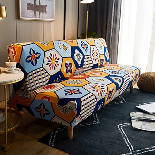 OwkHome Stretch-Futonbezug, Sofa-Schonbezug – Elastischer Möbelschutz for Armlose Schlafsofas, Waschbares Polyester-Spandex-Druckdesign(2,185-210cm) von OwkHome