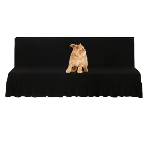 OwkHome Stretch-Futonbezug Mit Rüschenrock for Sofas Ohne Armlehnen, Faltbarer Schlafsofa-Schutz(Black,Medium) von OwkHome