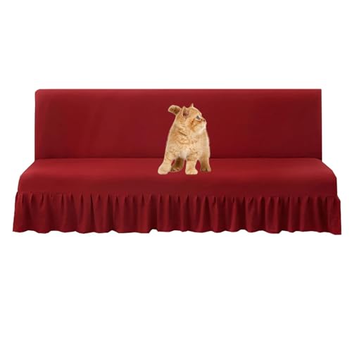 OwkHome Stretch-Futonbezug Mit Rüschenrock for Sofas Ohne Armlehnen, Faltbarer Schlafsofa-Schutz(Red 1,Large) von OwkHome