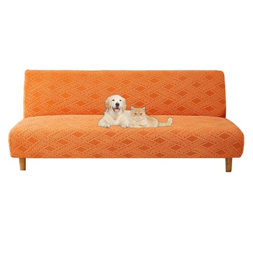 OwkHome Stretch-Futonbezug Ohne Armlehnen, Waschbarer Schonbezug for Schlafsofa Und Couch(Orange,Medium) von OwkHome