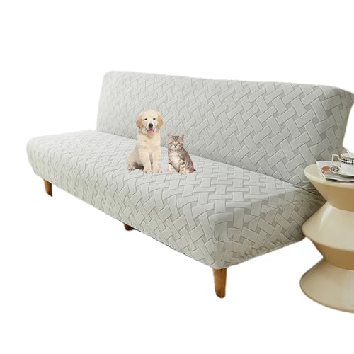 OwkHome Stretch-Futonbezug Ohne Armlehnen Mit Gummiband, Jacquard-Schonbezug for Schlafsofa Und Couch(Light Gray,S) von OwkHome
