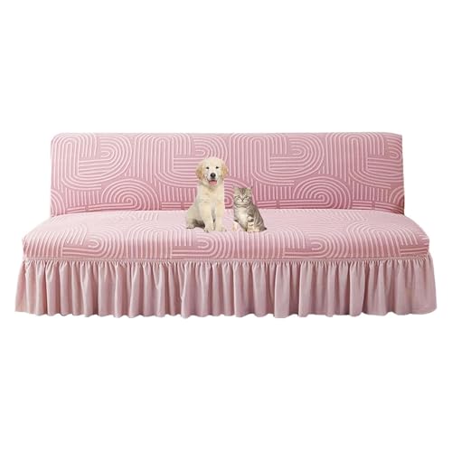 OwkHome Stretch-Futonbezug for Armloses Schlafsofa Mit Rock, Jacquard-Schonbezug, Möbelschutz(Pink,Large) von OwkHome