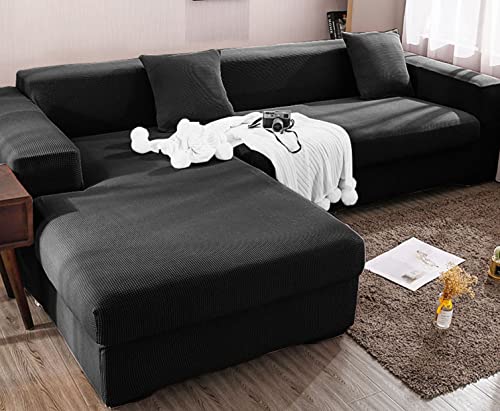 OwkHome Stretch-Jacquard-Ecksofa-Schonbezug, Rutschfester Möbelschutz for L-förmige Sofas(Black,3 Seater(190-230cm)) von OwkHome